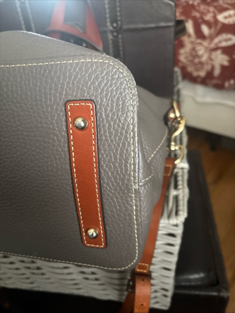 Dooney & Bourke Gray Pebble Leather Satchel with Brown Trim - Picture 7 of 12